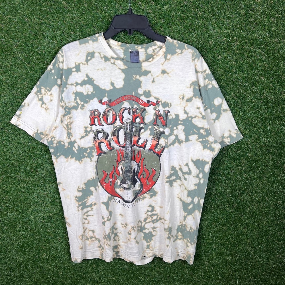 Sweet Claire Bleached Tie Dye Rock Roll Guitar Nashville Graphic T Shirt L XL‎